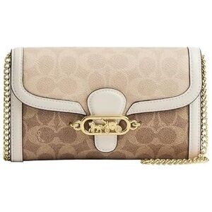 Coach Beige and Cream Canvas Clutch with Gold Chain